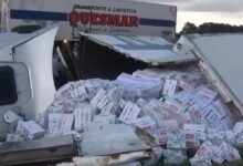 Saquean un camión con manteca que volcó cerca de Rosario