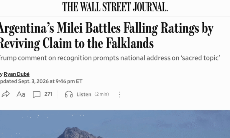 Wall Street Journal dice que Milei apeló a la causa Malvinas por su caída en las encuestas