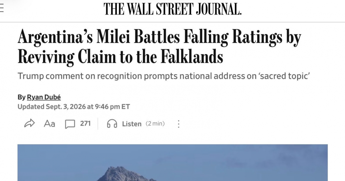 Wall Street Journal dice que Milei apeló a la causa Malvinas por su caída en las encuestas